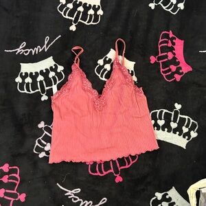 Lace Trim Pink & Brown Cami Tops